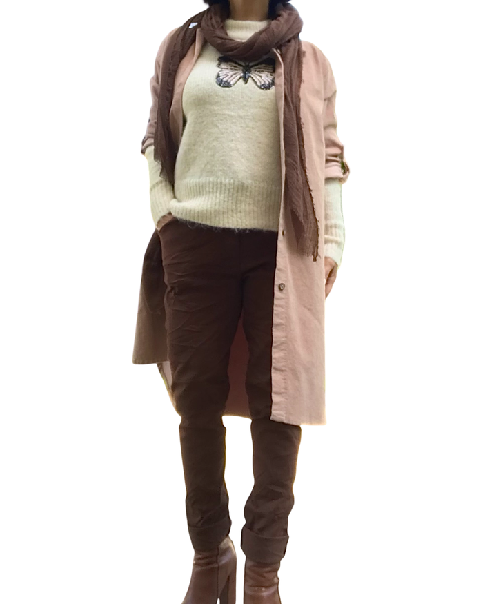 Surchemise longue unie camel en velours cotelé
