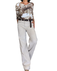 T-shirt manche longue imprimé arty blanc, brun, Camel et beige