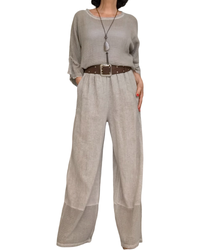 T-shirt beige en filet, col rond, manche courte