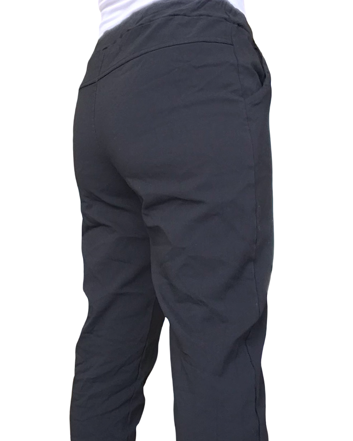Pantalon noir à taille élastique avec 4 boutons sur la boutonnière et cordon