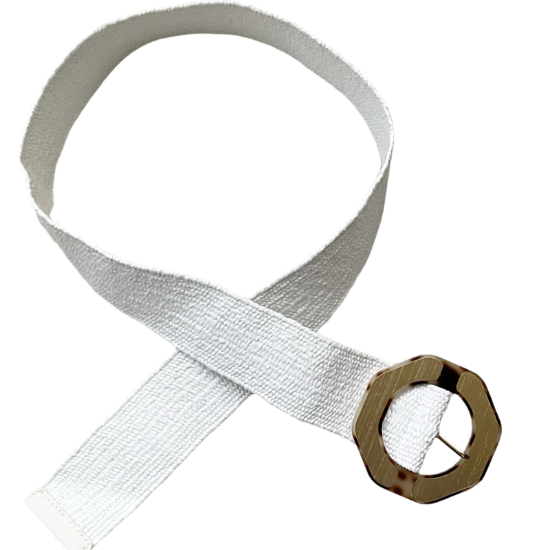 Ceinture en jute blanche boucle de 3,5 pouces de diamètre en plastique doré