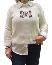 Chandail col montant off White en tricot avec un appliqué de papillon
