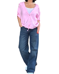 Chemise rose bébé manche courte avec capuchon et cordon au bas