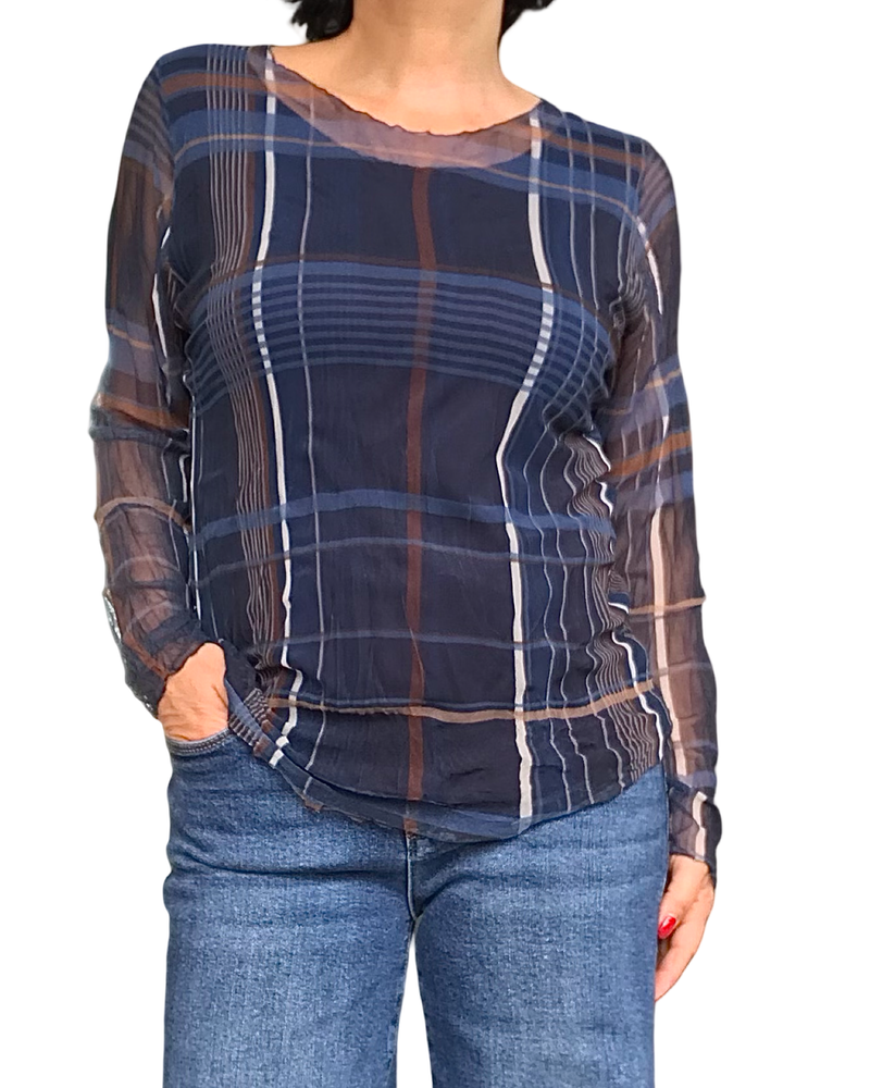 Chandail à manches longues en voile à carreaux marine