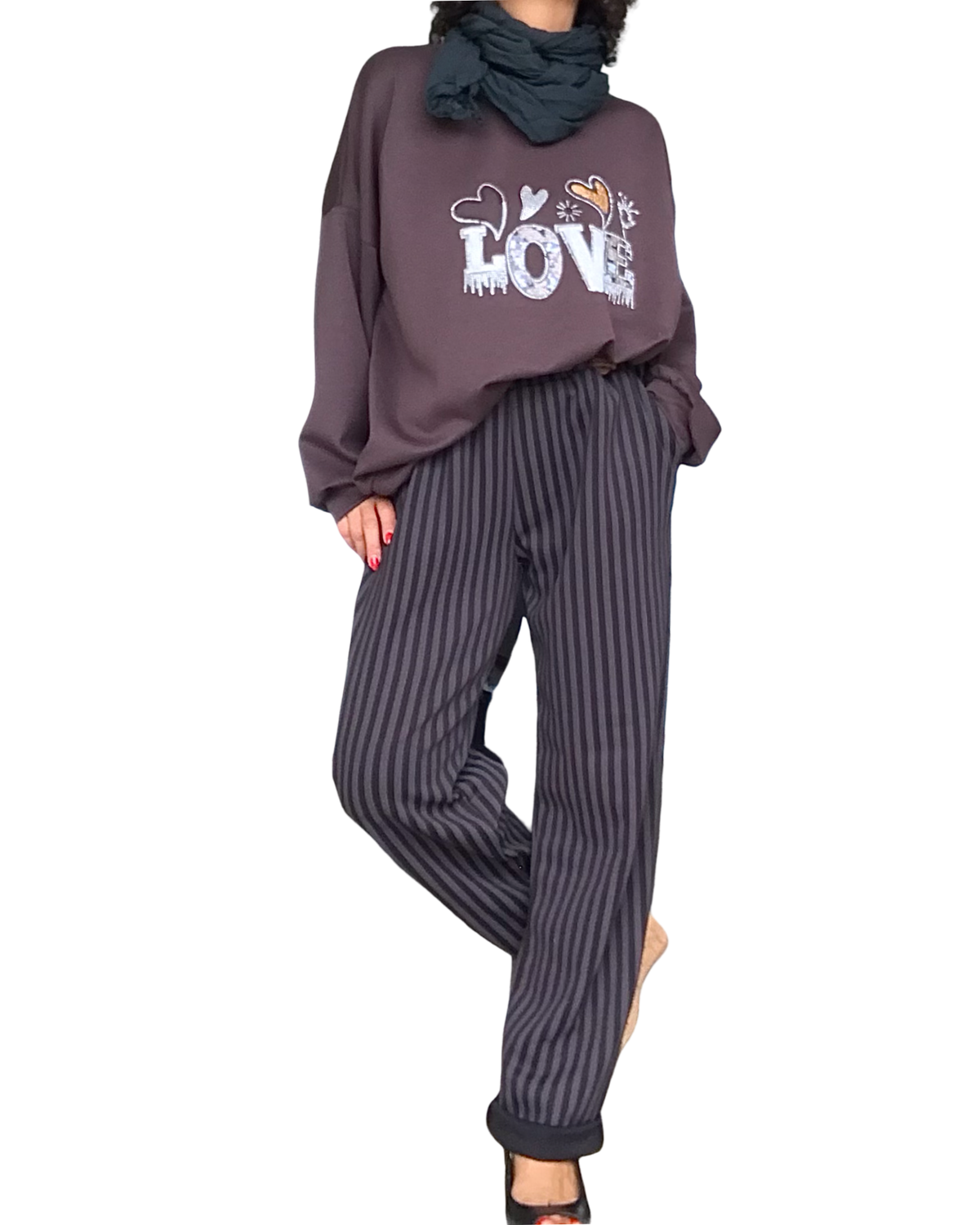 Chandail uni brun col rond en jersey « Love »