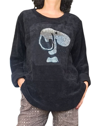 Chandail uni noir col rond avec Snoopy argenté( Livraison 2 octobre)