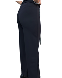 Pantalon jambe droite 7/8 taille élastique noir de coté 