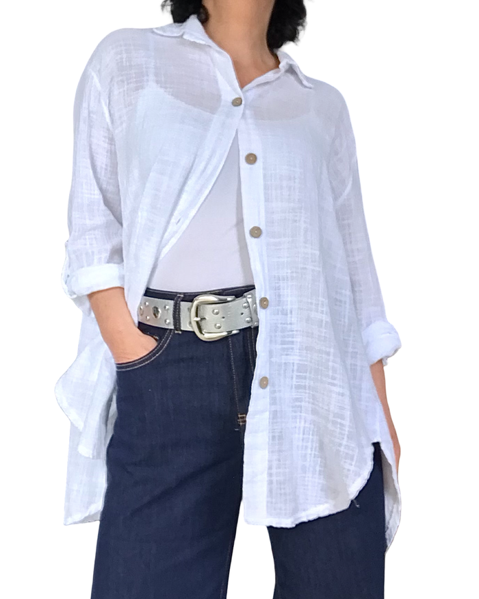 Chemise blanche unie à manche 3/4 col chemise