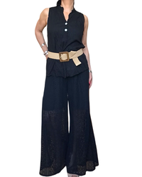 Blouse noire sans manches col V chic | Prévente livraison 10 mai