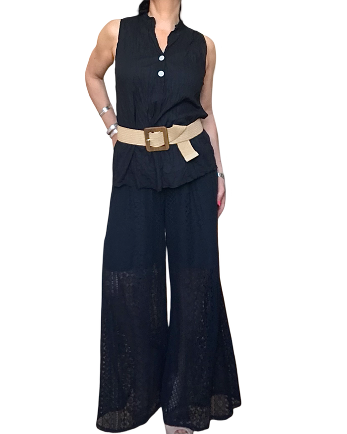 Blouse noire sans manches col V chic | Prévente livraison 10 mai