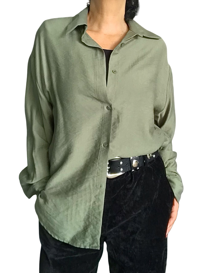 Chemise vert olive unie à manche longue