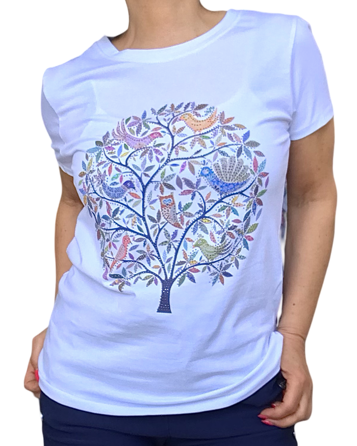 T-shirt arbre de vie blanc scintillant & léger