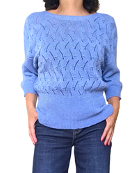 Chandail de tricot bleu jeans pointelle, manche 3/4