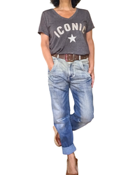 T-shirt uni brun « ICONIC » manche courte col en V