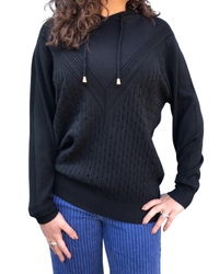 Chandail uni tricot avec capuchon Large/XLarge noir