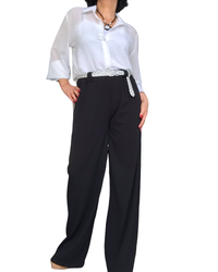 Chemise en voile garnie de petites pierres argentées à manche longue