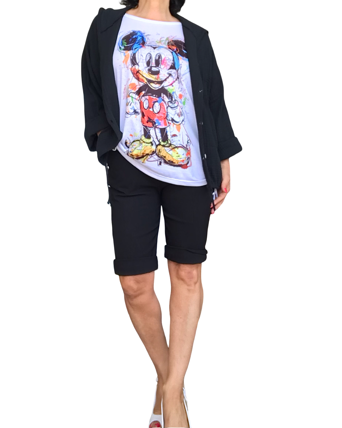 T-shirt Mickey Mouse blanc – design graffiti éclatant