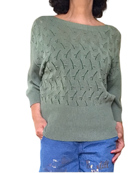 Chandail de tricot kaki pointelle, manche 3/4