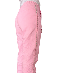 Pantalon rose à taille élastique avec cordon et ruban de chaque côté de dos