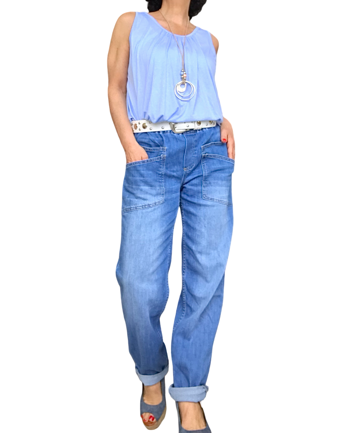 Camisole bleu ciel élastique au bas