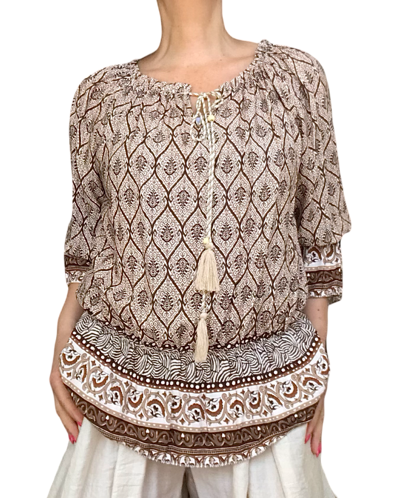 Blouse romantique imprimé aztèque chic & fluide