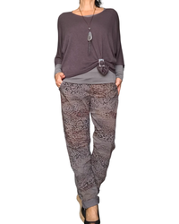 Pantalon moka motifs léopard à taille élastique avec cordon
