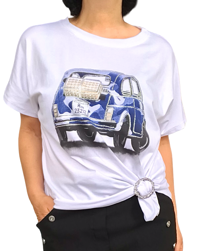 T-shirt blanc Fiat 500 – éclat chic et confort estival