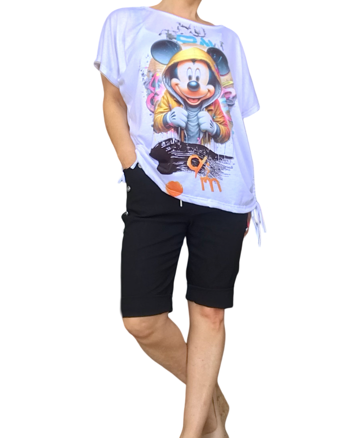 T-shirt Mickey Mouse blanc avec rubans et couleurs éclatantes