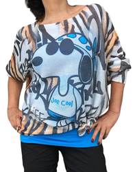 Chandail tricot snoopy blanc, noir, bleu avec camisole gainante turquoise