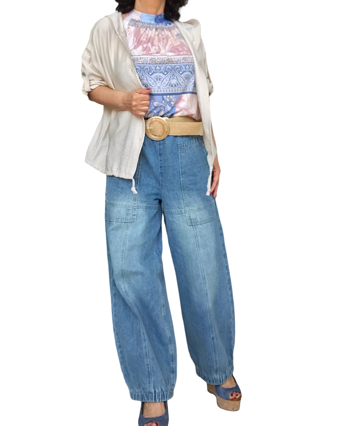 Jeans bleu clair délavé baggy 7/8