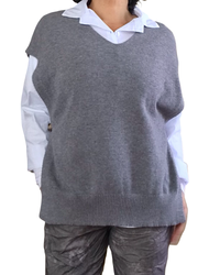 Débardeur en tricot col en V, gris