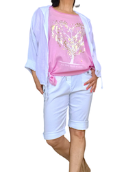T-shirt rose cœur scintillant – coton & lin