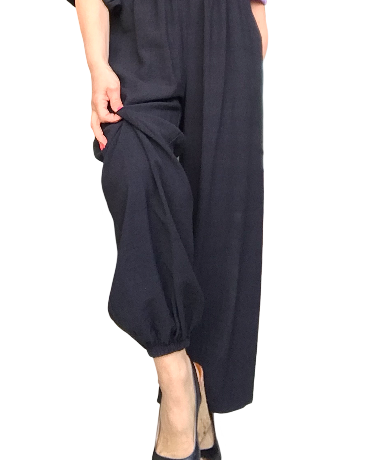 Pantalon uni noir Aladin taille élastique 