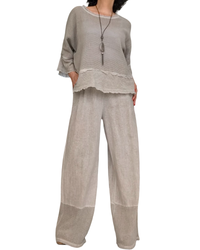 T-shirt beige en filet, col rond, manche courte