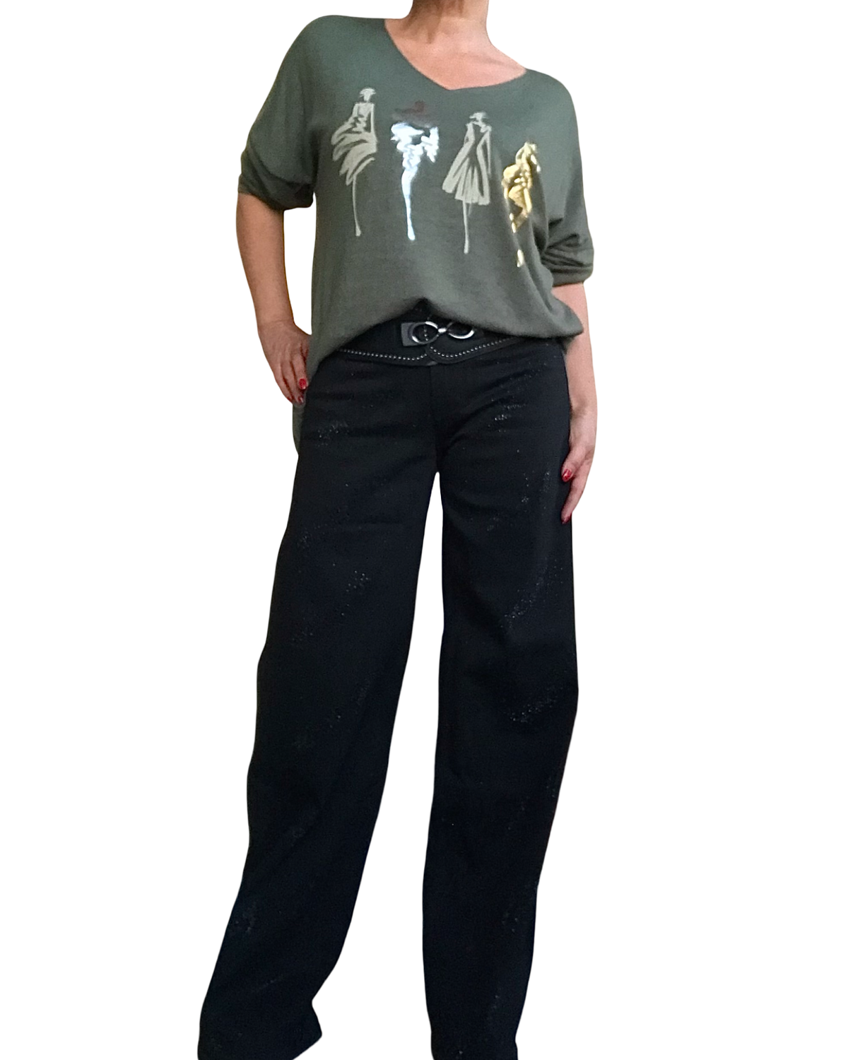 Pantalon noir avec pierres noires 32 pouces de jambe