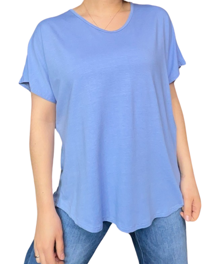 T-shirt couleur unie pour femme, bleu lilas.