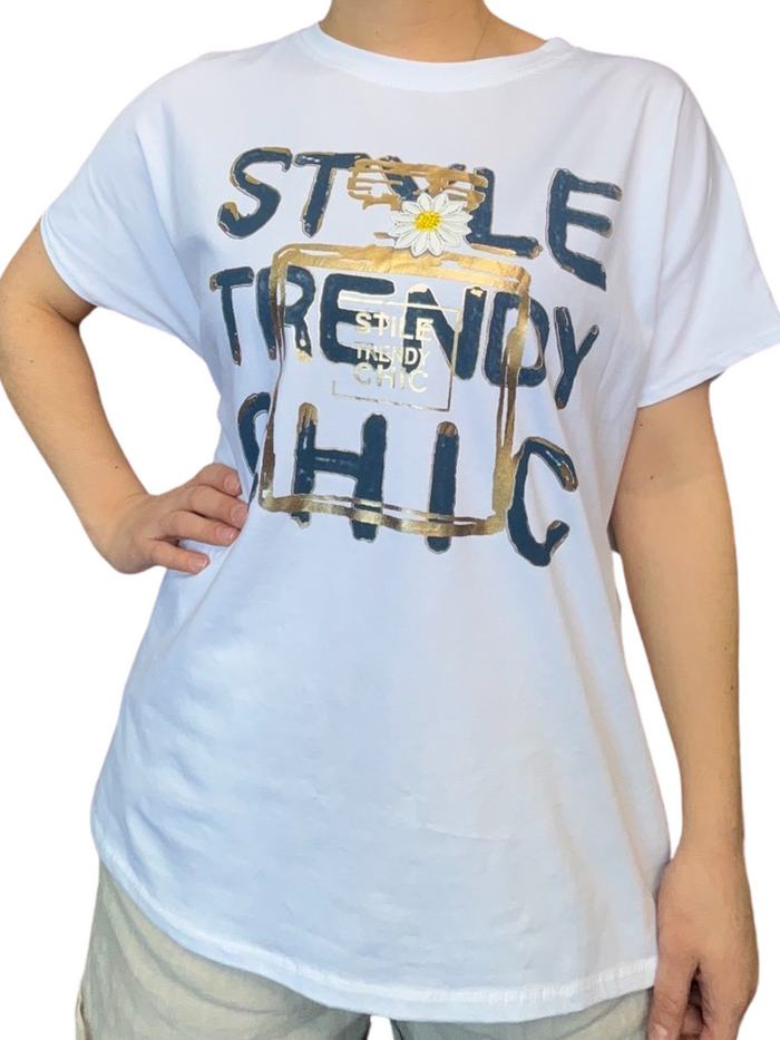 T-shirt blanc pour femme avec imprimé « Style Trendy Chic » 