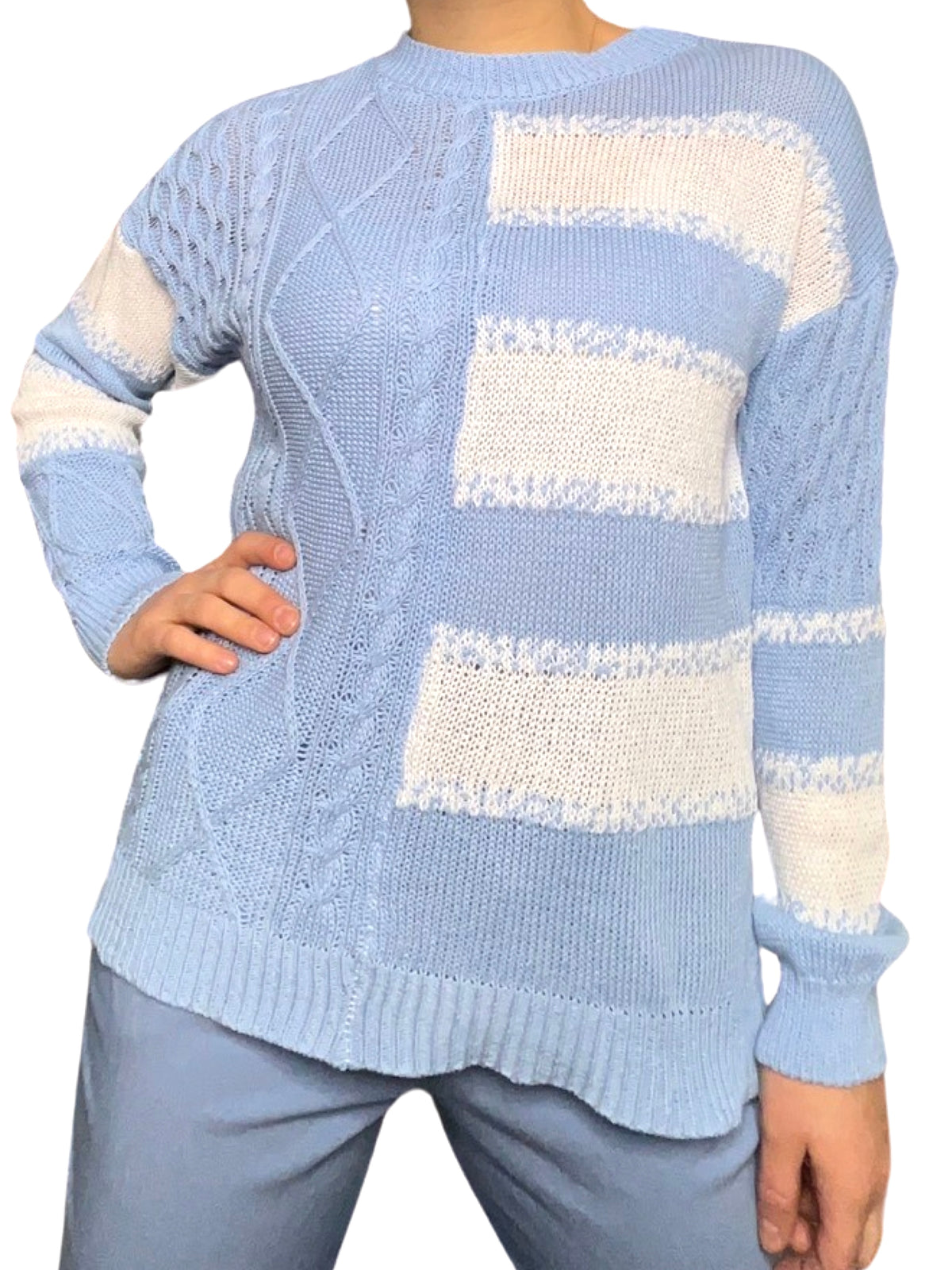 Chandail en tricot bleu ciel à manche longue pour femme