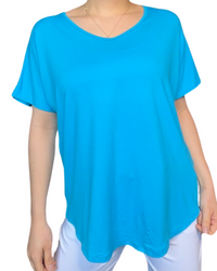 T-shirt couleur unie pour femme, turquoise.