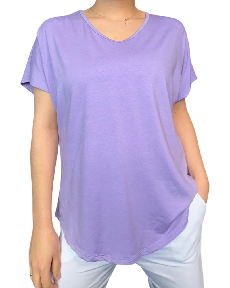 T-shirt couleur unie pour femme, lilas.