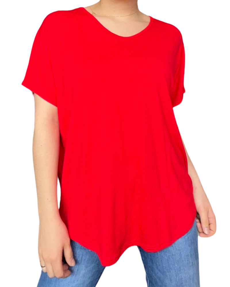T-shirt couleur unie pour femme, rouge.