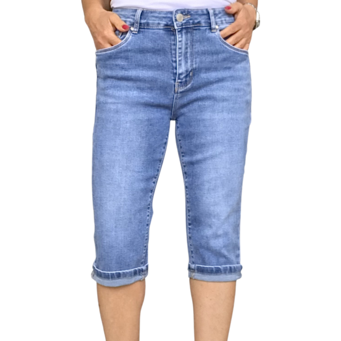 Jeans capri bleu moyen extensible taille régulière