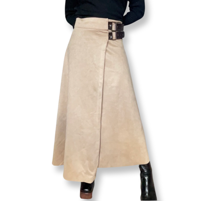 Brown Check Maxi Skirt