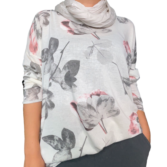 White and pink cami with floral print tied at the neck