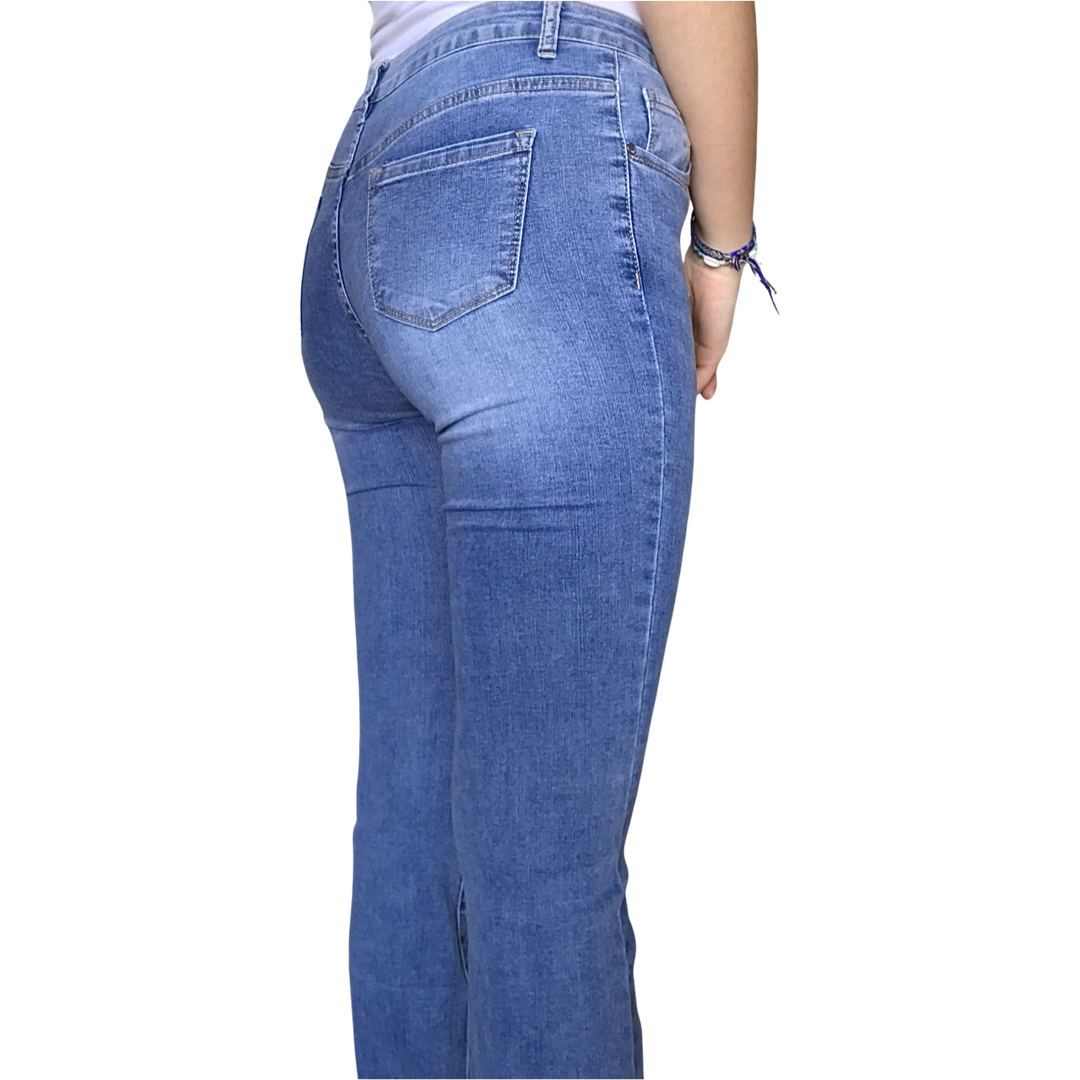 Jeans flare bleu moyen taille haute 32 pouces de longueur de jambe de dos