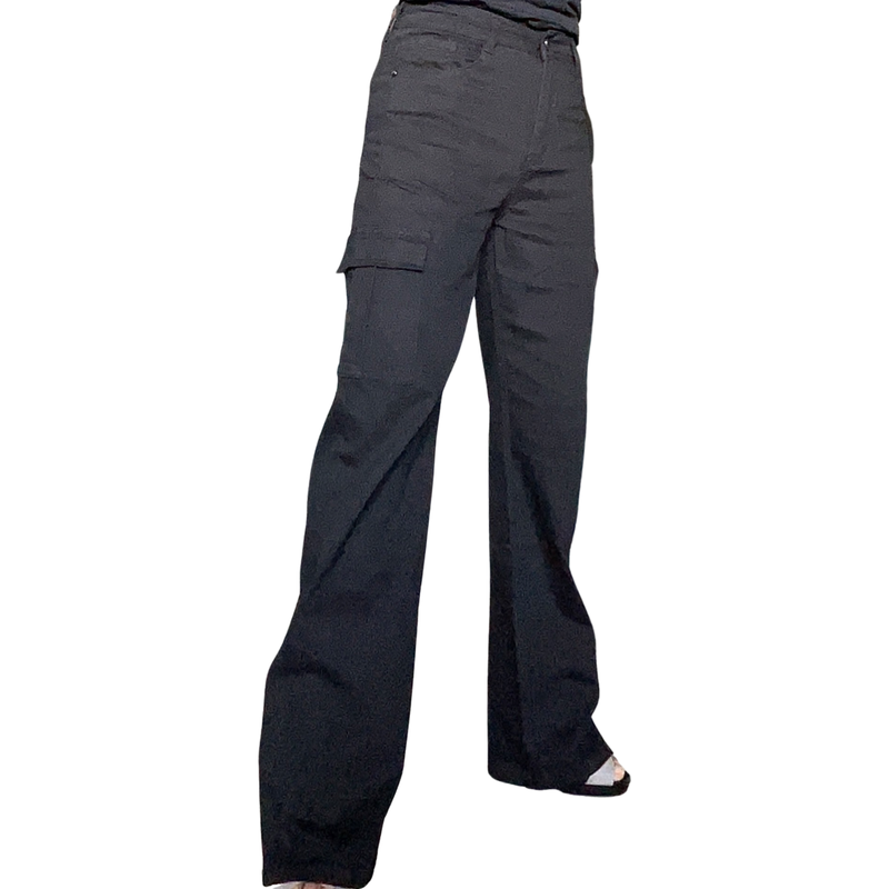 Pantalon cargo noir taille haute, jambe droite 30 pouces de longueur de jambe