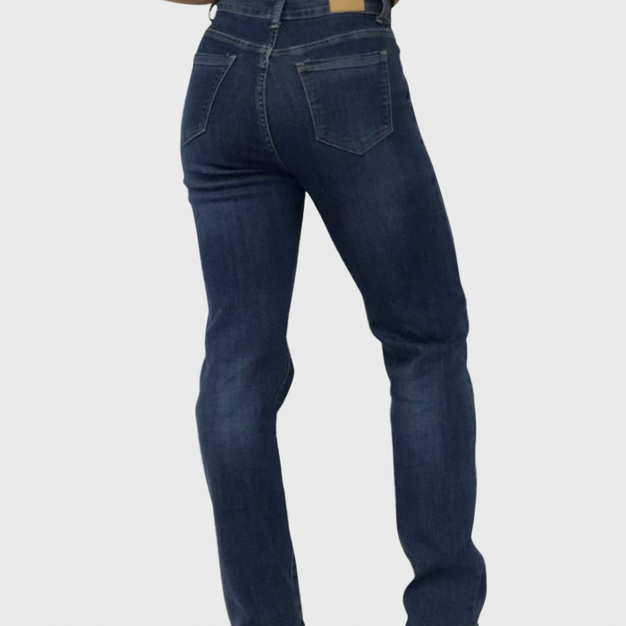 Jeans jambe droite femme bleu foncé avec poches devant vue de dos