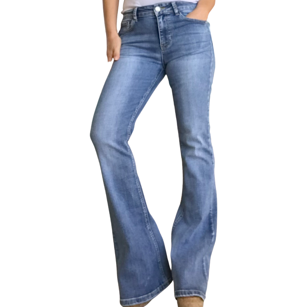 Pale blue trendy flare jeans
