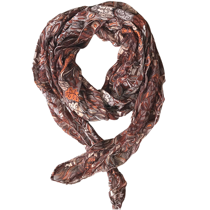 Foulard 100% soie brun paisley