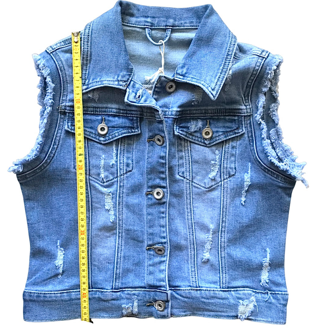 Buy Jade Hare Women's Cotton Button Up Short Slim Denim Vest Sleeveless Jean  Waistcoat Jacket (Dark Blue02, X-Small) at Amazon.in